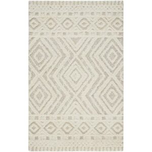 5' X 8' Ivory And Tan Wool Geometric Tufted Handmade Stain Resistant Area Rug