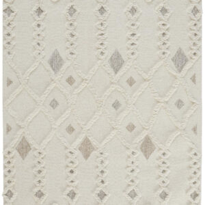 4' X 6' Ivory Tan And Silver Wool Geometric Tufted Handmade Stain Resistant Area Rug