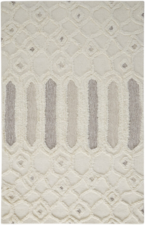2' X 3' Ivory Taupe And Tan Wool Geometric Tufted Handmade Stain Resistant Area Rug