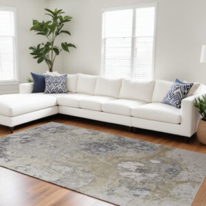 8' X 10' Black Brown and Off White Abstract Area Rug