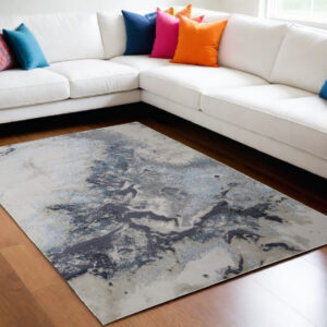 8' X 10' Ivory Black and Gray Abstract Area Rug