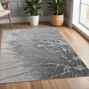4' X 6' Gray and Ivory Abstract Power Loom Non Skid Area Rug