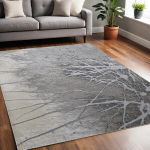 5' X 8' Gray and Ivory Abstract Power Loom Non Skid Area Rug