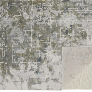 3' X 5' Green Gray And Ivory Abstract Distressed Stain Resistant Area Rug