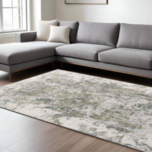 8' X 10' Gray and Ivory Abstract Distressed Non Skid Area Rug