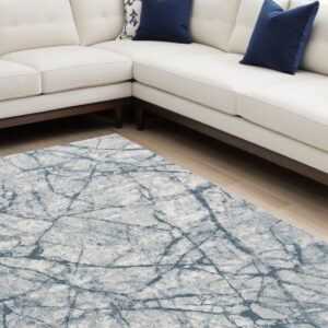 8' X 10' Blue Gray And Ivory Abstract Distressed Stain Resistant Area Rug