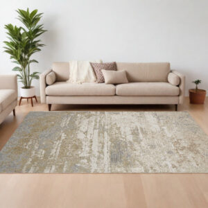 10' X 13' Ivory Gold And Gray Abstract Stain Resistant Area Rug
