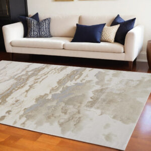 10' X 13' Ivory Tan And Gray Abstract Stain Resistant Area Rug
