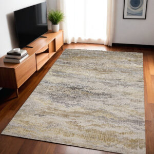 5' X 8' Gold Gray And Ivory Abstract Stain Resistant Area Rug