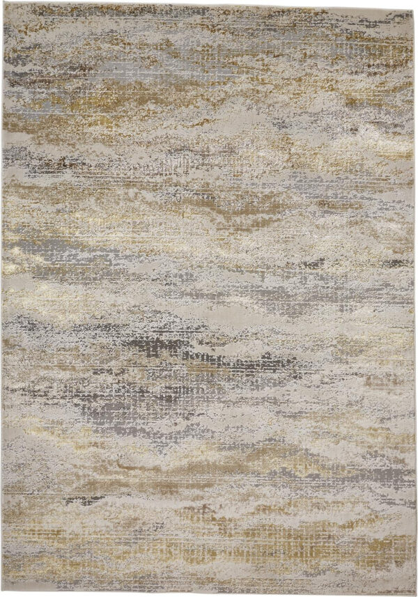 9' X 12' Gold Gray And Ivory Abstract Area Rug