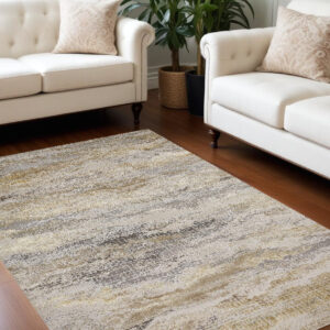 10' X 13' Gold Gray And Ivory Abstract Stain Resistant Area Rug