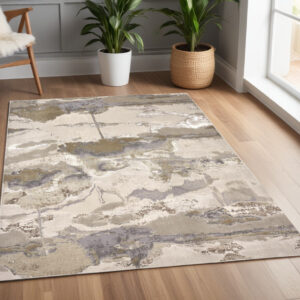 4' X 6' Gray and Ivory Abstract Non Skid Area Rug