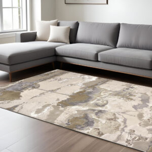 7' X 10' Gray and Ivory Abstract Non Skid Area Rug