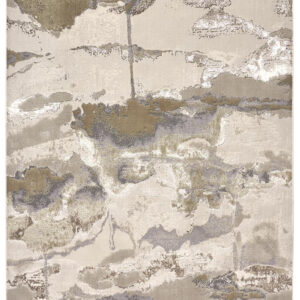 9' X 12' Gray Ivory And Gold Abstract Area Rug