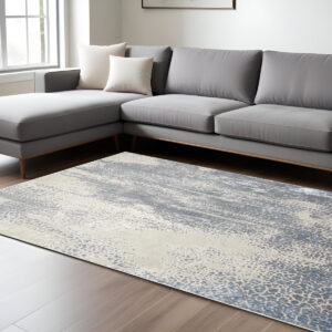 7' X 10' Gray Blue and Ivory Abstract Non Skid Area Rug