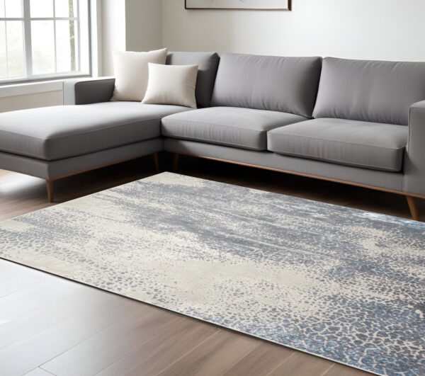 7' X 10' Gray Blue and Ivory Abstract Non Skid Area Rug