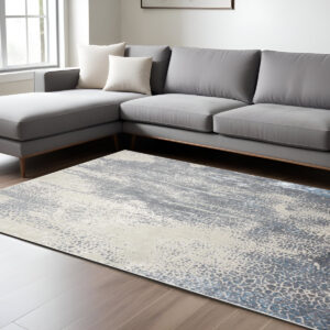 12' X 15' Gray Blue And Ivory Abstract Stain Resistant Area Rug