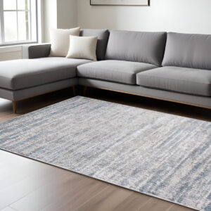 7' X 10' Blue and Ivory Abstract Non Skid Area Rug