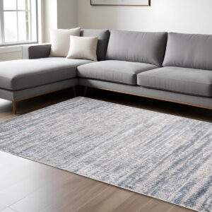 10' X 13' Blue Gray And Ivory Abstract Stain Resistant Area Rug