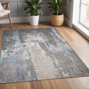 4' X 6' Gray and Ivory Abstract Non Skid Area Rug