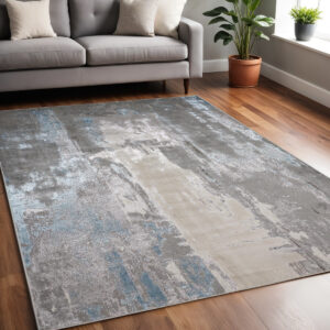 5' X 8' Gray and Ivory Abstract Non Skid Area Rug