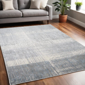 5' X 8' Gray and White Abstract Non Skid Area Rug