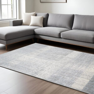 8' X 11' Gray and White Abstract Non Skid Area Rug