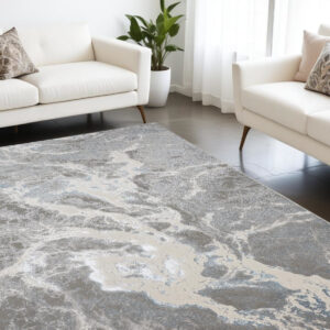 12' X 15' Gray and Ivory Abstract Power Loom Area Rug