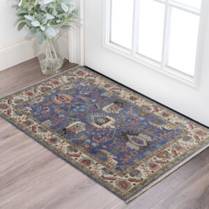 2' X 3' Blue and Beige Wool Floral Hand Knotted Area Rug