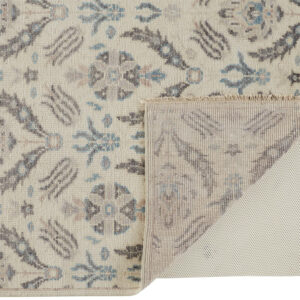 12' X 15' Ivory Gray And Blue Wool Floral Hand Knotted Stain Resistant Area Rug