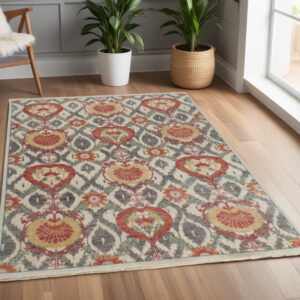 4' X 6' Orange and Ivory Wool Floral Hand Knotted Area Rug