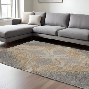 12' X 15' Silver Tan And Gray Floral Power Loom Area Rug