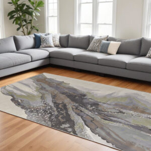 8' X 10' Green and Brown Abstract Power Loom Area Rug