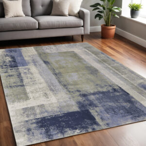 5' X 8' Blue and Ivory Abstract Power Loom Distressed Area Rug