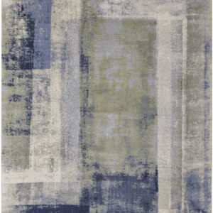 10' X 13' Blue Green And Ivory Abstract Power Loom Distressed Area Rug