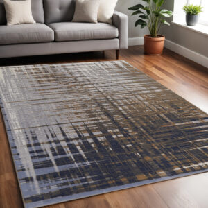 5' X 8' Blue and Gray Abstract Power Loom Area Rug