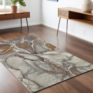 4' X 6' Gray and Brown Marble Power Loom Area Rug