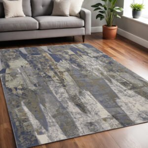 5' X 8' Blue and Gray Abstract Power Loom Distressed Area Rug