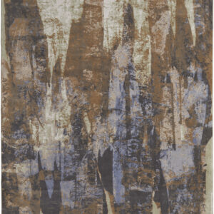 10' X 13' Brown Blue And Ivory Abstract Power Loom Distressed Area Rug