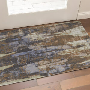 2' X 3' Brown Blue And Ivory Abstract Power Loom Distressed Area Rug
