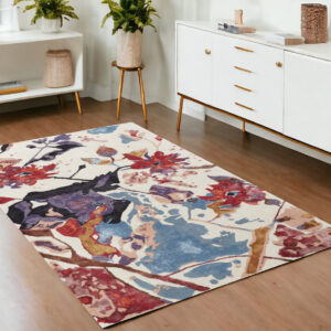 4' X 6' Blue and Red Floral Hand Tufted Area Rug