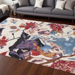 10' X 14' Blue and Red Floral Hand Tufted Area Rug