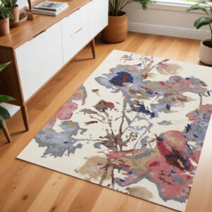 4' X 6' Ivory and Blue Wool Floral Hand Tufted Area Rug