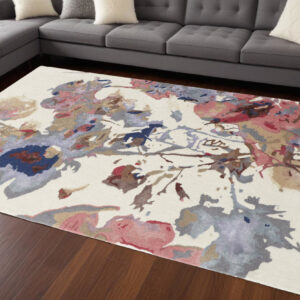 9' X 12' Ivory and Blue Wool Floral Hand Tufted Area Rug