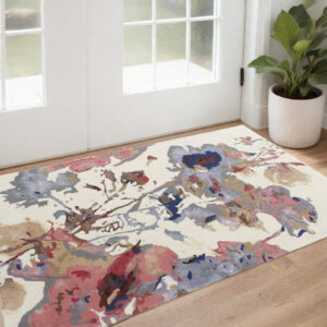 2' X 3' Ivory and Blue Wool Floral Hand Tufted Area Rug