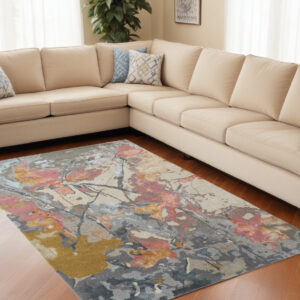 9' X 12' Ivory and Blue Wool Floral Hand Tufted Area Rug