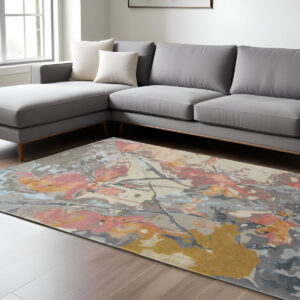10' X 14' Blue Pink And Gray Wool Floral Tufted Handmade Area Rug