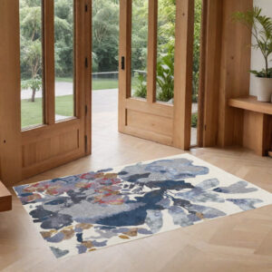 2' X 3' Blue Gray and Pink Wool Floral Hand Tufted Area Rug
