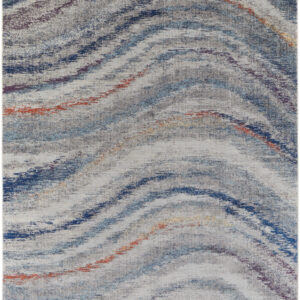 10' X 14' Blue Gray And Orange Abstract Power Loom Stain Resistant Area Rug