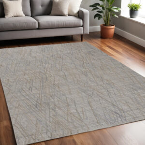 5' X 8' Gray And Blue Abstract Hand Woven Area Rug